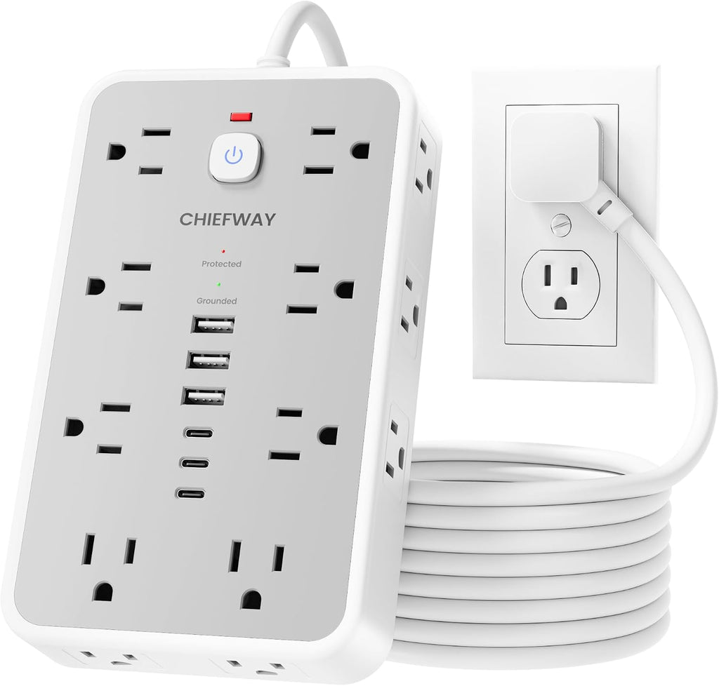 Regleta de protección contra sobretensiones de 6 pies con 6 USB