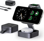 Estación de carga inalámbrica 3 en 1 para dispositivos Apple, compatible con soporte de cargador MagSafe, cargador inalámbrico magnético plegable de viaje rápido para iPhone 18 Pro Max 17 16 15