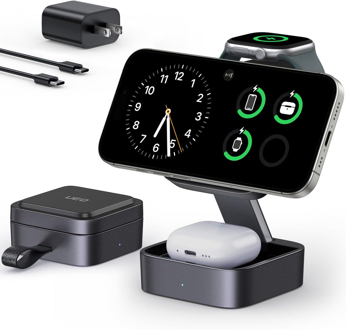 Estación de carga inalámbrica 3 en 1 para dispositivos Apple, compatible con soporte de cargador MagSafe, cargador inalámbrico magnético plegable de viaje rápido para iPhone 18 Pro Max 17 16 15