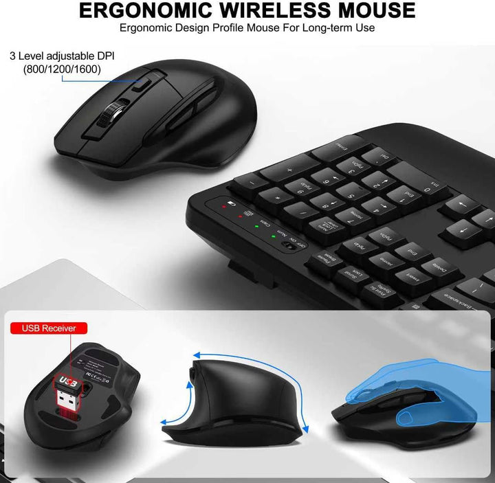Combo de teclado y mouse inalámbricos, teclado ergonómico de tamaño...