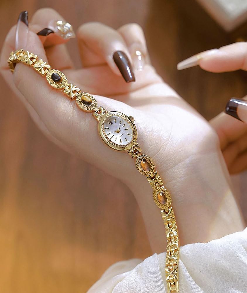 ADSBIAOYE Reloj Vintage para Mujeres Reloj de Pulsera de Oro Pequeño con Esfera Ovalada y Brazalet Elegante Reloj de Lujo para Damas Reloj de Vestir Resistente al Agua Reloj Analógico Informal