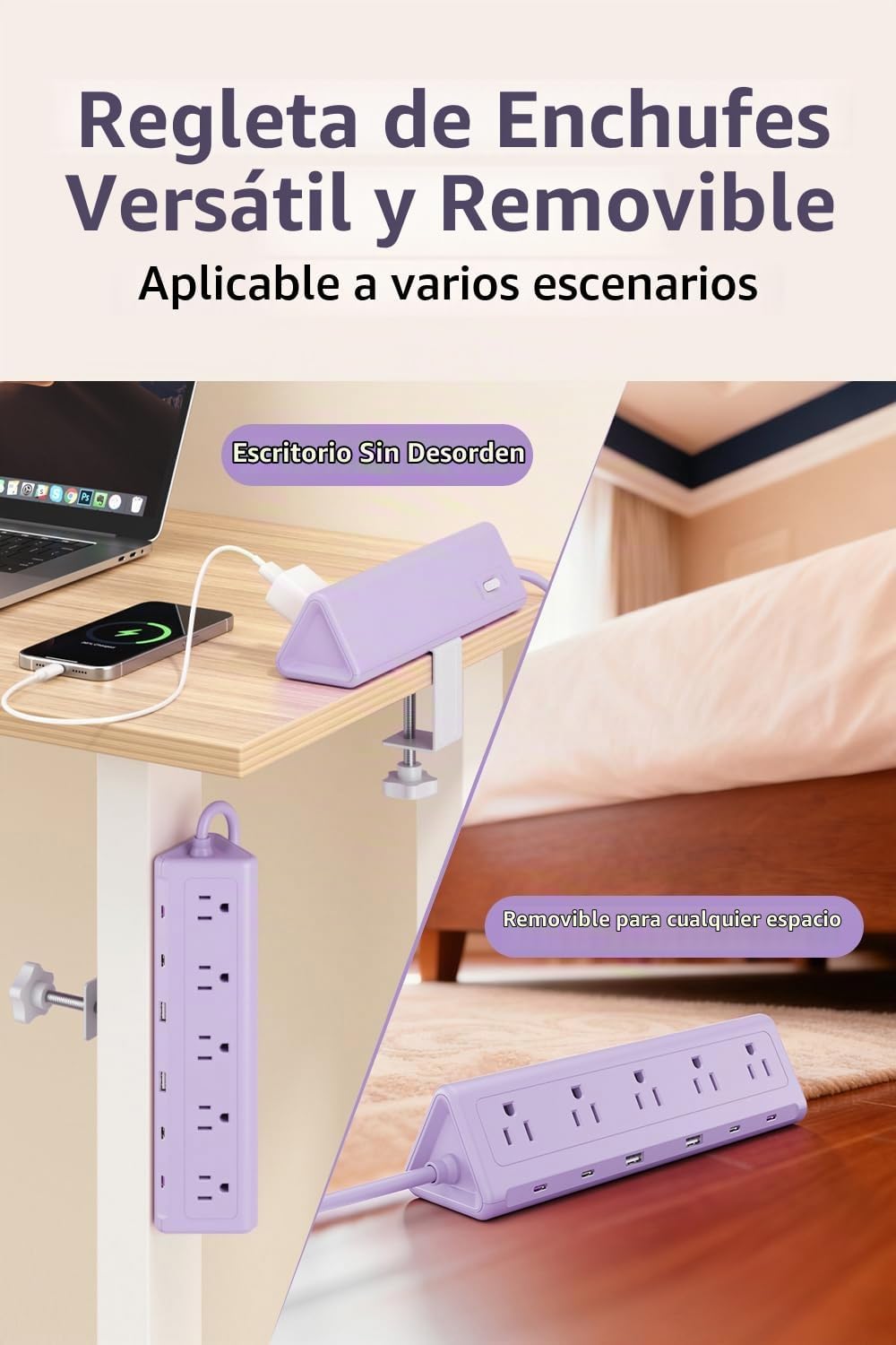 Regleta de alimentación con abrazadera de escritorio USBC, carga