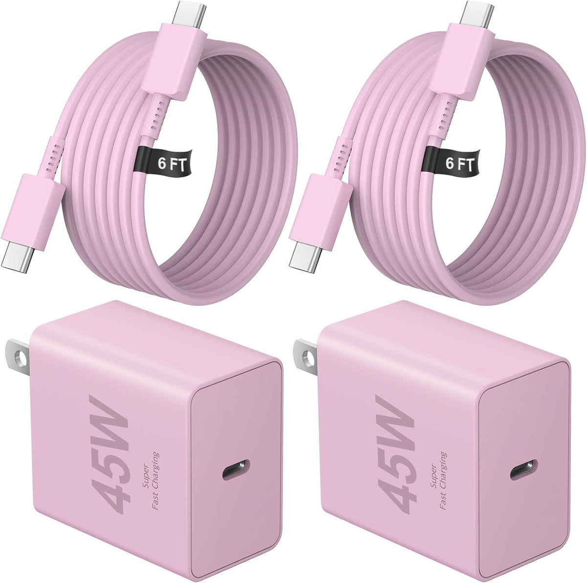 Cargador tipo C de 45 W, cargador USB C, paquete de 2 cargadores para iPhone 15 16 de 6 pies con iPhone 16/16 Plus/16 Pro/16 Pro Max/iPhone 15/15 Pro Max/iPad Pro/AirPods/Galaxy S24 S23 S22 S21,