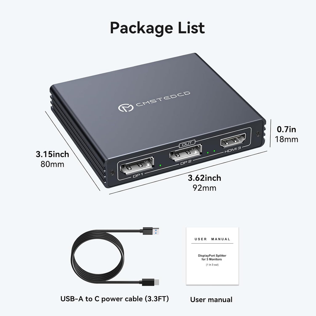 USB C a HDMI + DisplayPort Splitter 3 monitores con carga PD de 100 W Thunderbolt a HDMI DP Splitter 1 en 3 salidas Múltiples monitores Hub de pantalla extendida para convertidor compatible con