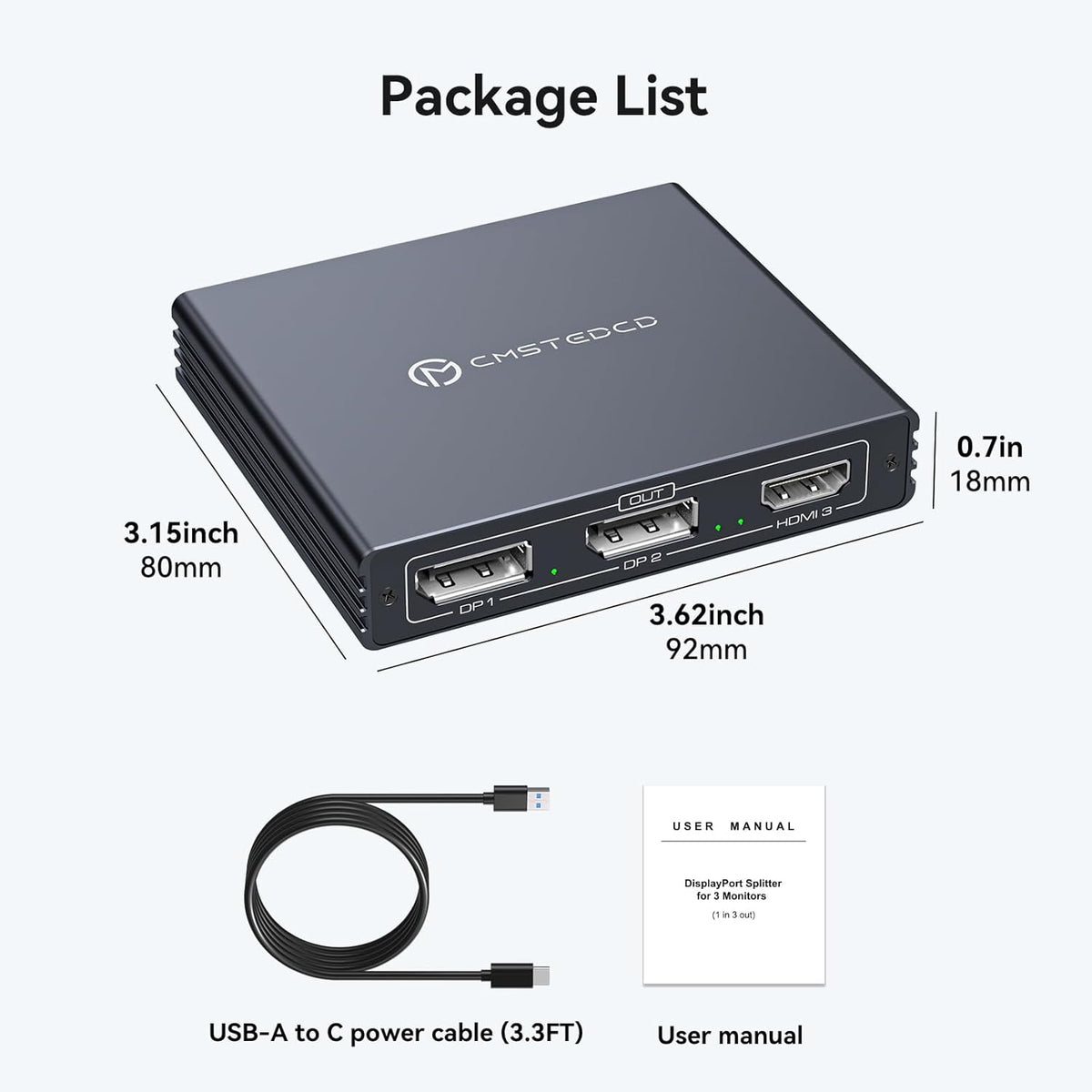 USB C a HDMI + DisplayPort Splitter 3 monitores con carga PD de 100 W Thunderbolt a HDMI DP Splitter 1 en 3 salidas Múltiples monitores Hub de pantalla extendida para convertidor compatible con