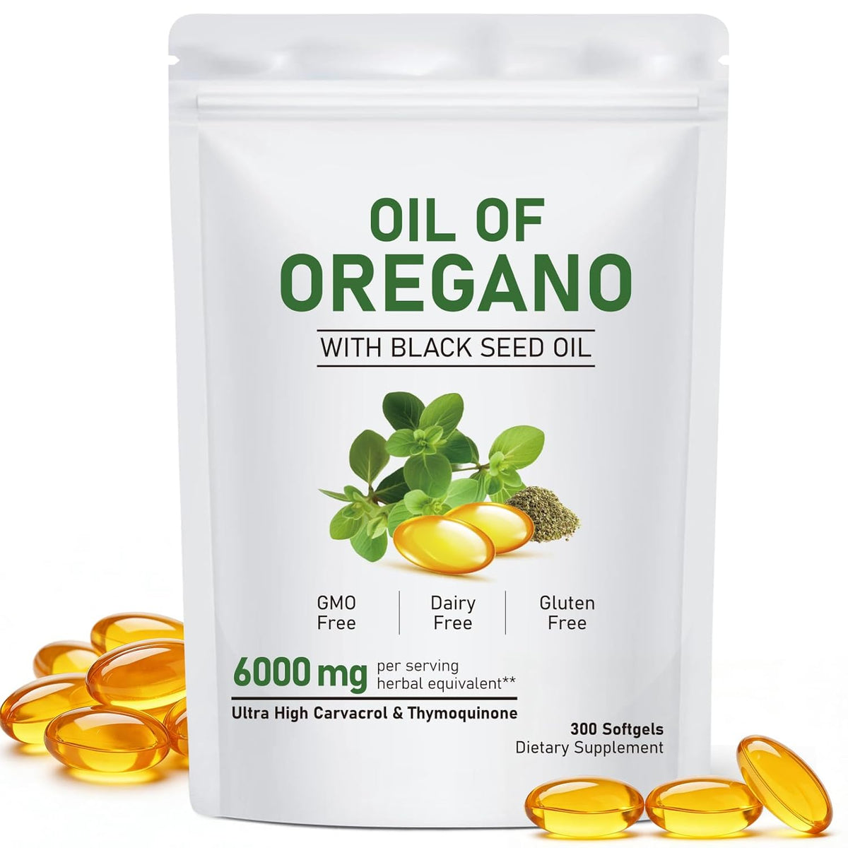 Oregano Oil Softgels, 6000mg Oil of Oregano with Black Seed Oil, 2-...