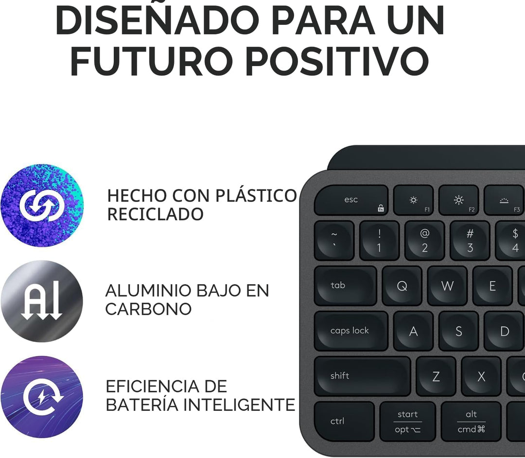 Logitech MX Keys S - Teclado inalámbrico, perfil bajo, escritura fl...