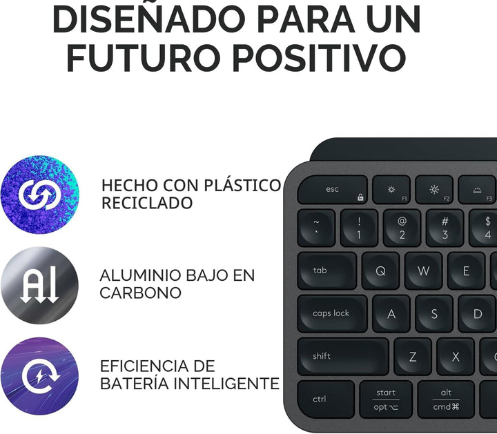 Logitech MX Keys S - Teclado inalámbrico, perfil bajo, escritura fl...