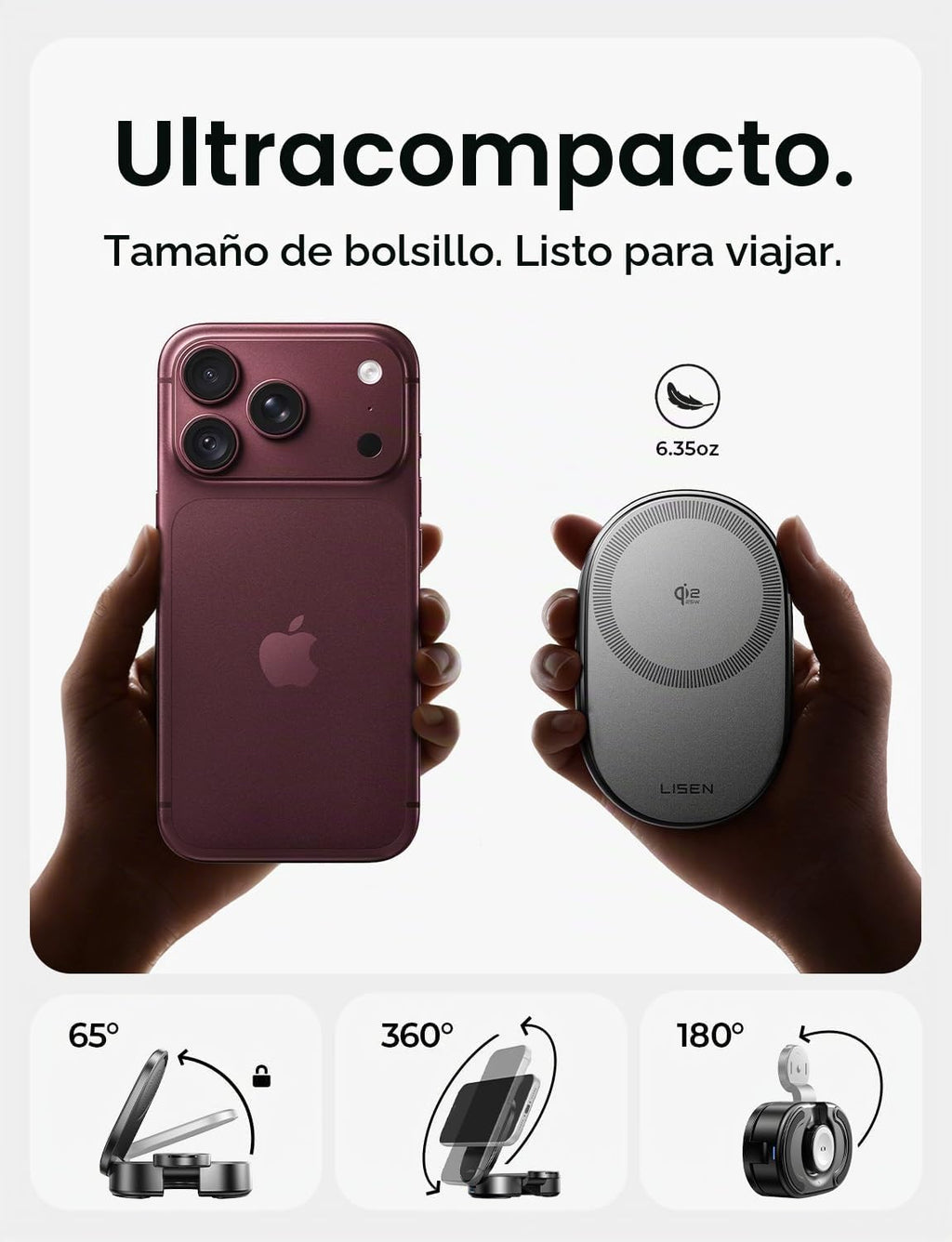 LISEN Estación de carga Qi2.2 25W 3 en 1 Apple para iPhone 17/18 Duo