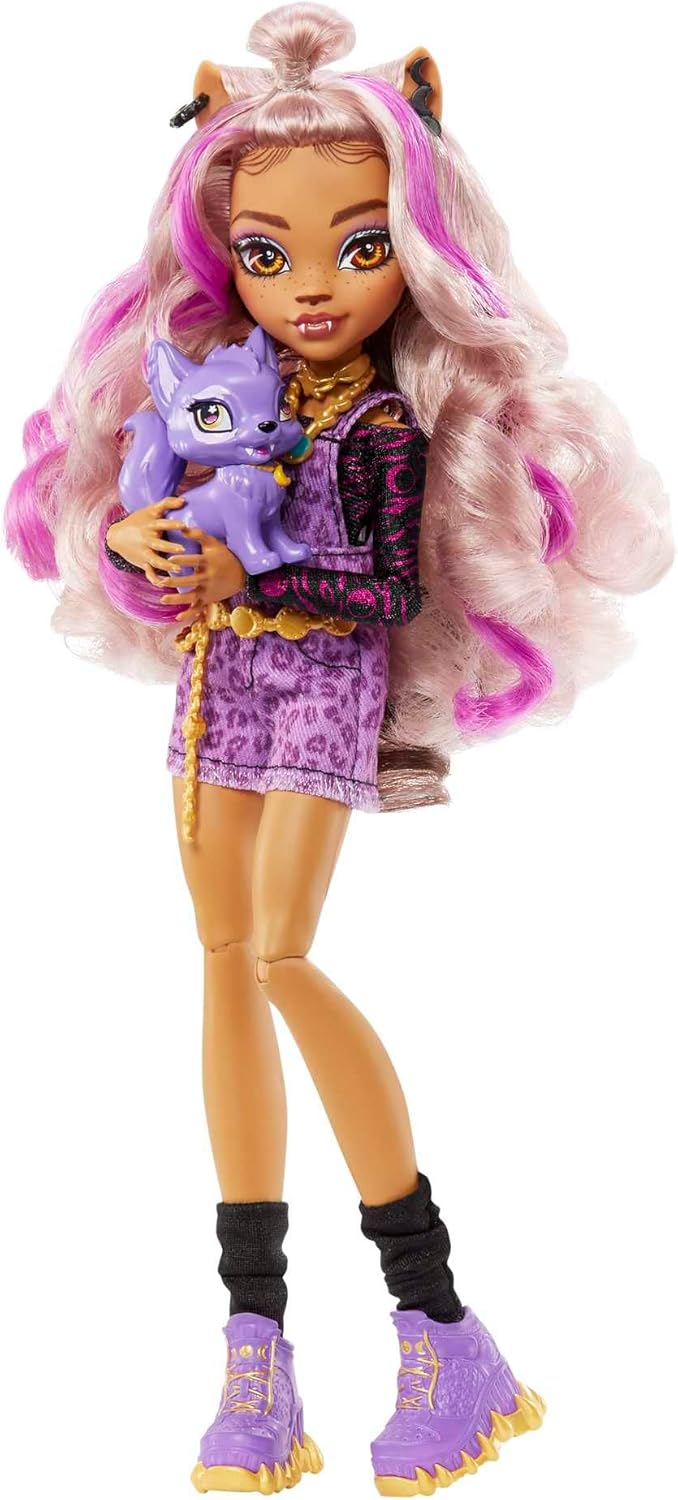 Muñeca Monster High, Clawdeen Wolf con cabello con rayas púrpuras e...