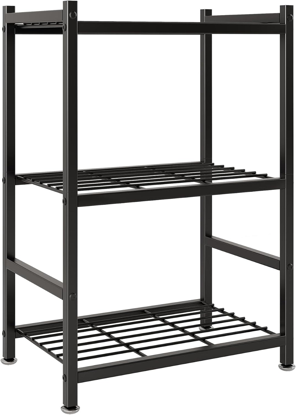 Estantes de almacenamiento pequeños, estantería de metal de 3 niveles con patas niveladoras, organizador de estantes compacto para organización de garaje, cocina, despensa y armario, 17.7 x