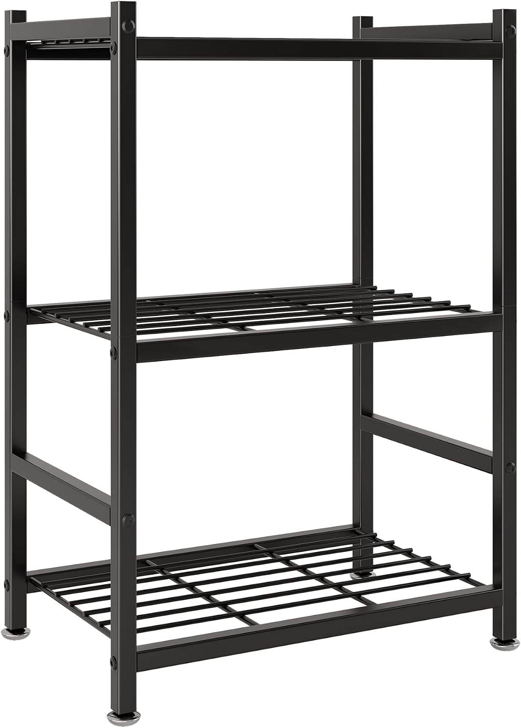 Estantes de almacenamiento pequeños, estantería de metal de 3 niveles con patas niveladoras, organizador de estantes compacto para organización de garaje, cocina, despensa y armario, 17.7 x