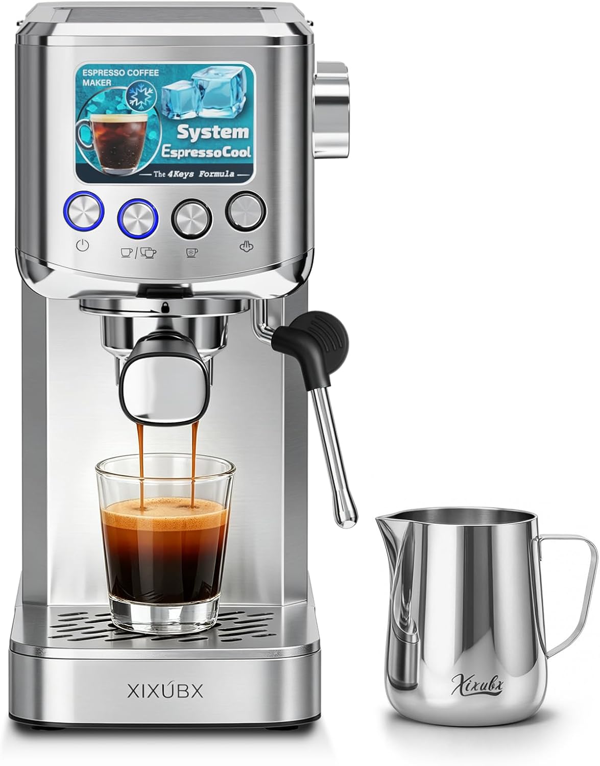 XIXUBX Máquina de café expreso en frío con espumador de leche, gris