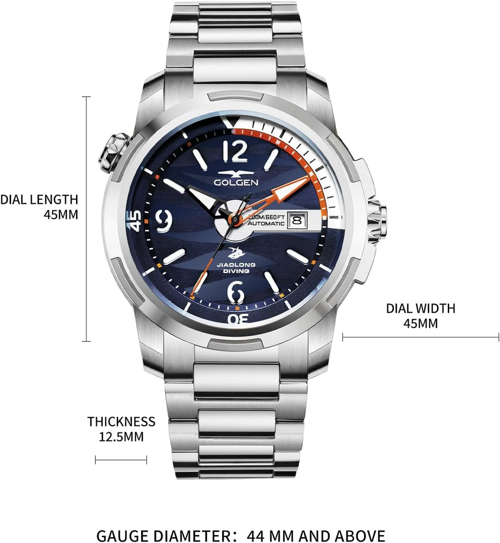 200M - Reloj de pulsera impermeable para hombre, reloj suizo luminoso de cristal de zafiro sintético con movimiento de alta frecuencia importado y acero inoxidable 316L, reloj de visualización