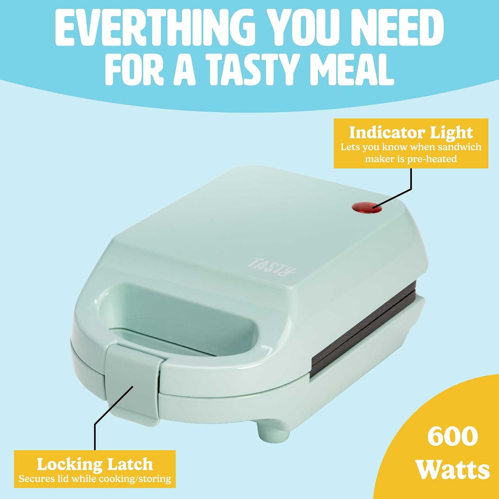 Mini Sandwichera Tasty, Hace Sánidwiches, Paninis, Queso a la Parrilla, Postres, Resultados Rápidos, Fácil Limpieza, 600W, Aqua
