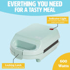 Mini Sandwichera Tasty, Hace Sánidwiches, Paninis, Queso a la Parrilla, Postres, Resultados Rápidos, Fácil Limpieza, 600W, Aqua