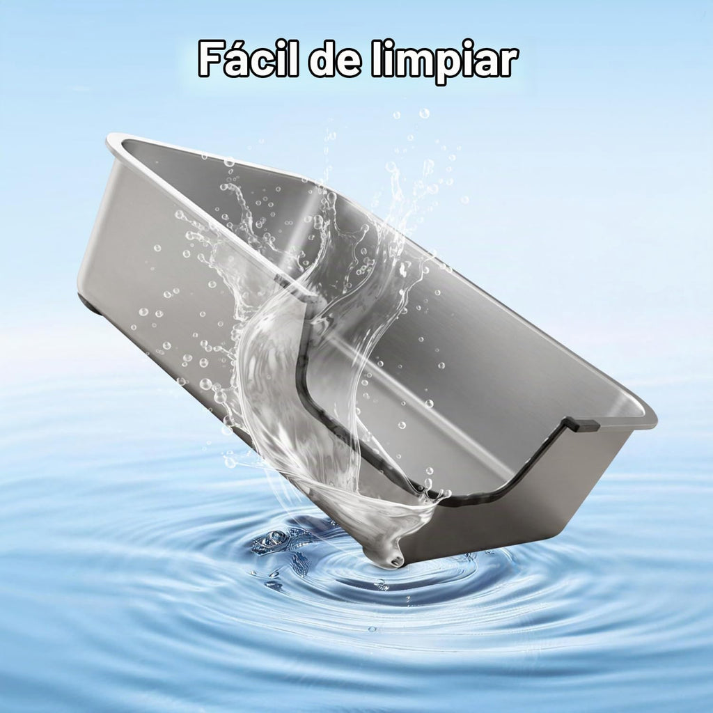 Caja de arena para gatos de acero inoxidable, 17.5 pulgadas de largo x 13.6