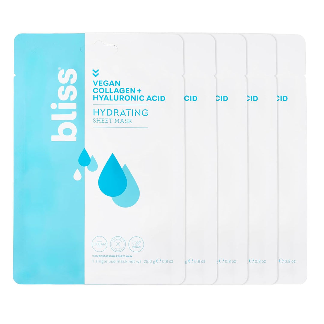 Bliss Ácido hialurónico + mascarilla de colágeno vegano para hidrat...