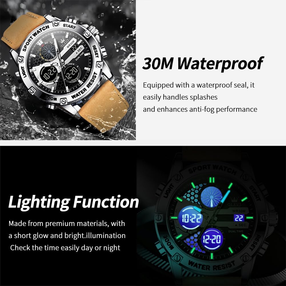 OLEVS Relojes para Hombre Moda Fecha Regalo Cronógrafo Reloj para Hombre Gran Negocio Digital Calendario Resistente al Agua Reloj de Muñeca para Hombre