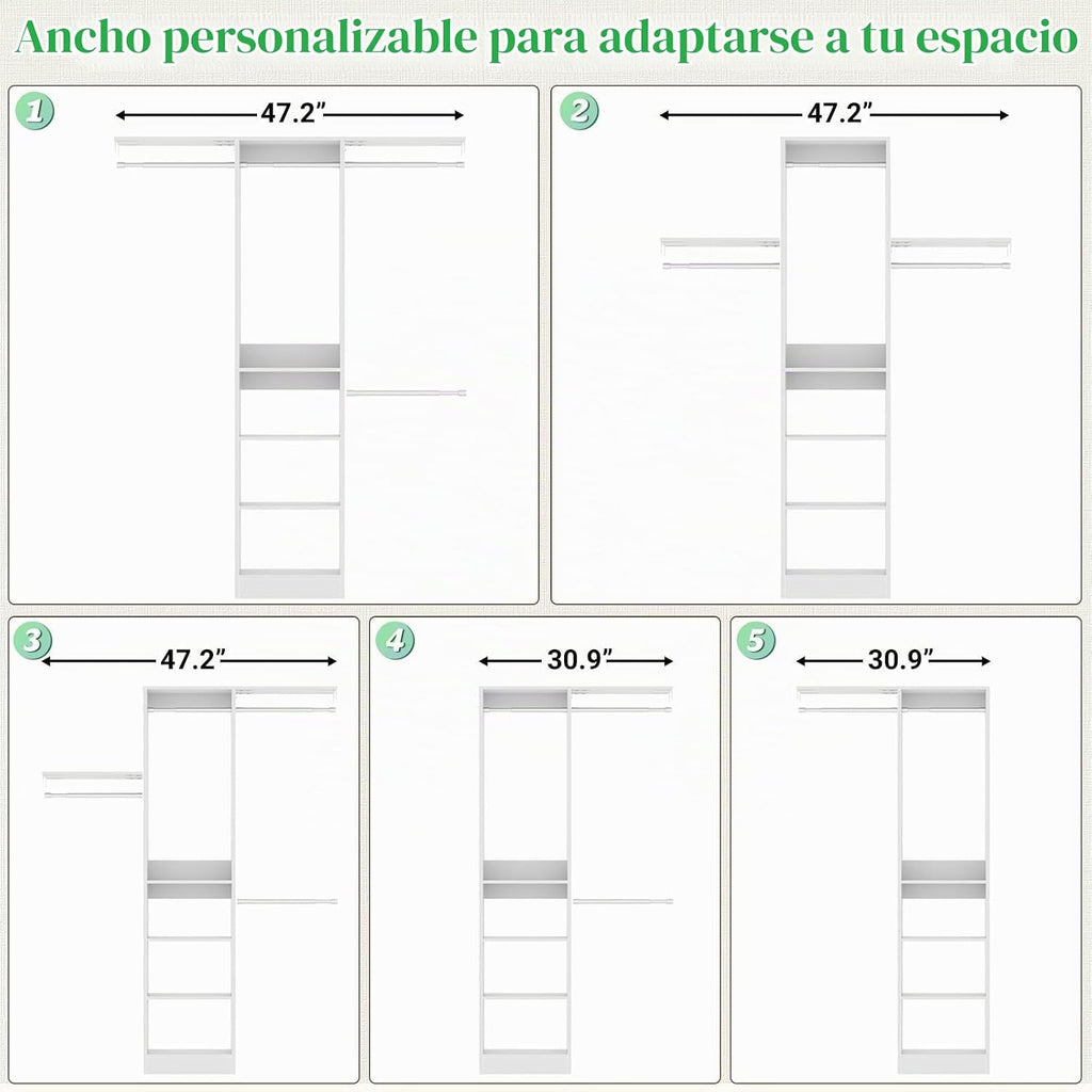 Besiost Sistema organizador de armario pequeño de 4 pies con 4 varillas