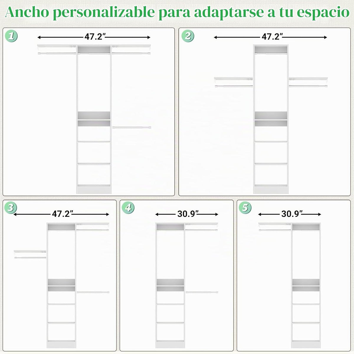 Besiost Sistema organizador de armario pequeño de 4 pies con 4 varillas