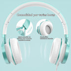 Ailihen Auriculares para Niños para Escuela, con Cable y Micrófono para Adolescentes, Verde Lima