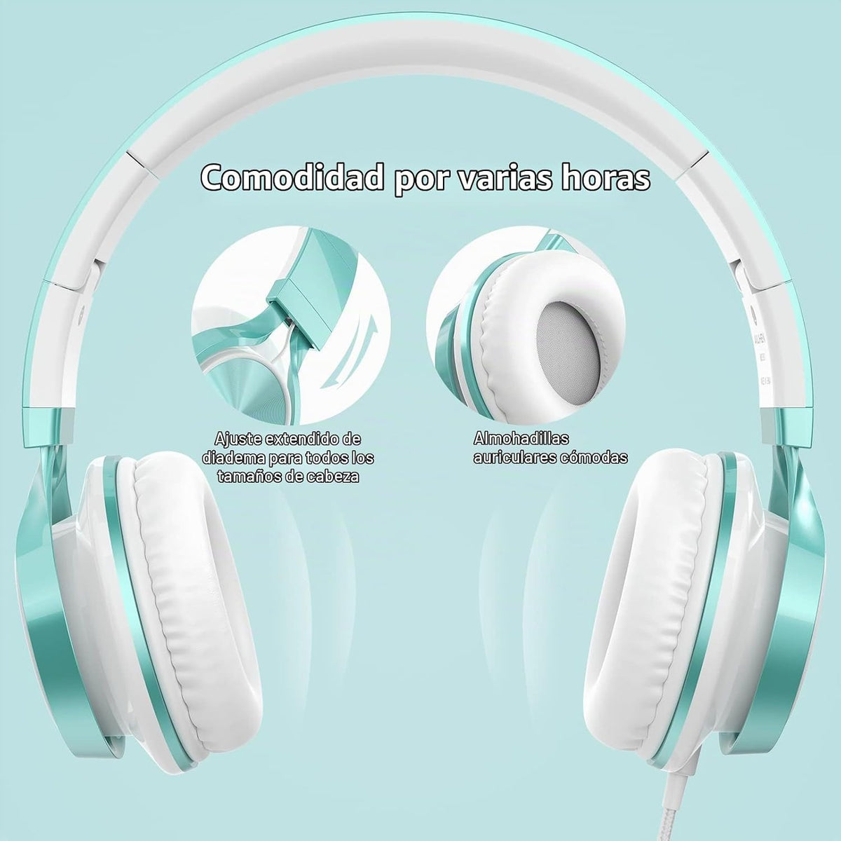 Ailihen Auriculares para Niños para Escuela, con Cable y Micrófono para Adolescentes, Verde Lima