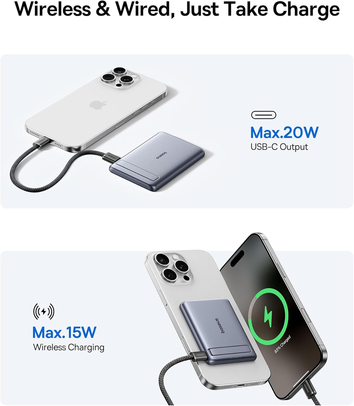 Baseus Picogo Power Bank, cargador portátil MagSafe de 15 W con cer...