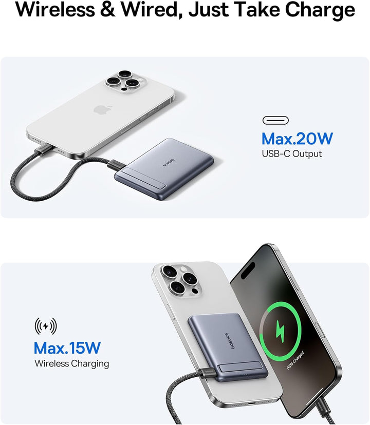 Baseus Picogo Power Bank, cargador portátil MagSafe de 15 W con cer...