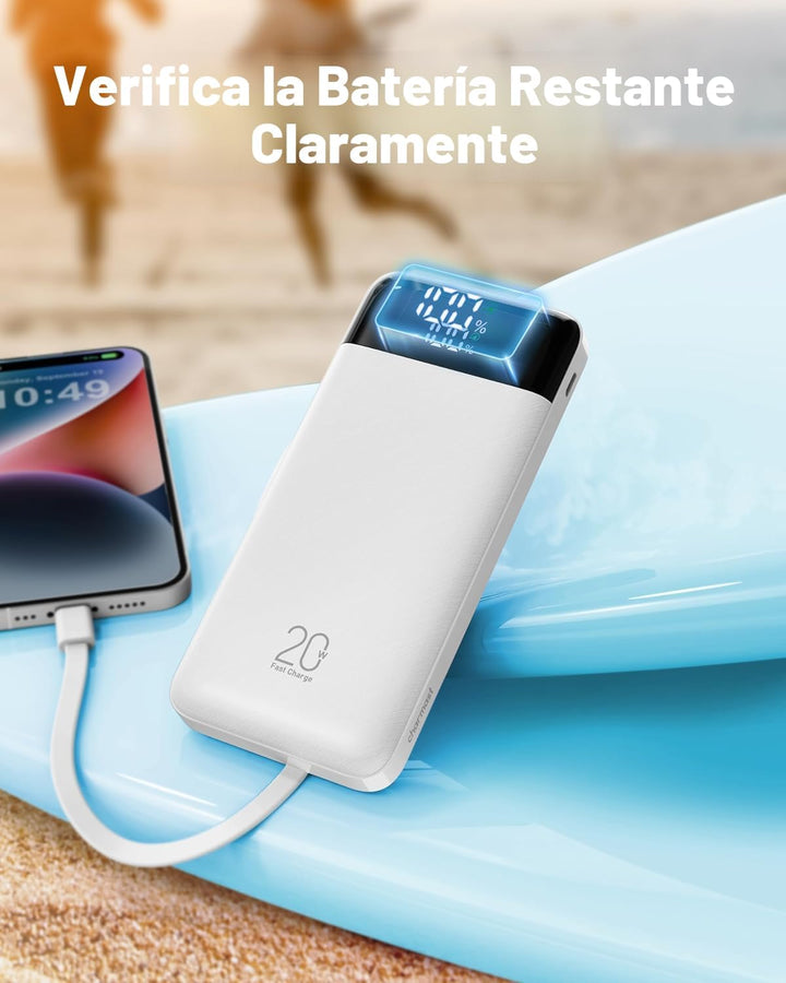 Charmast Cargador portátil de 20000mAh con cables incorporados, ban...