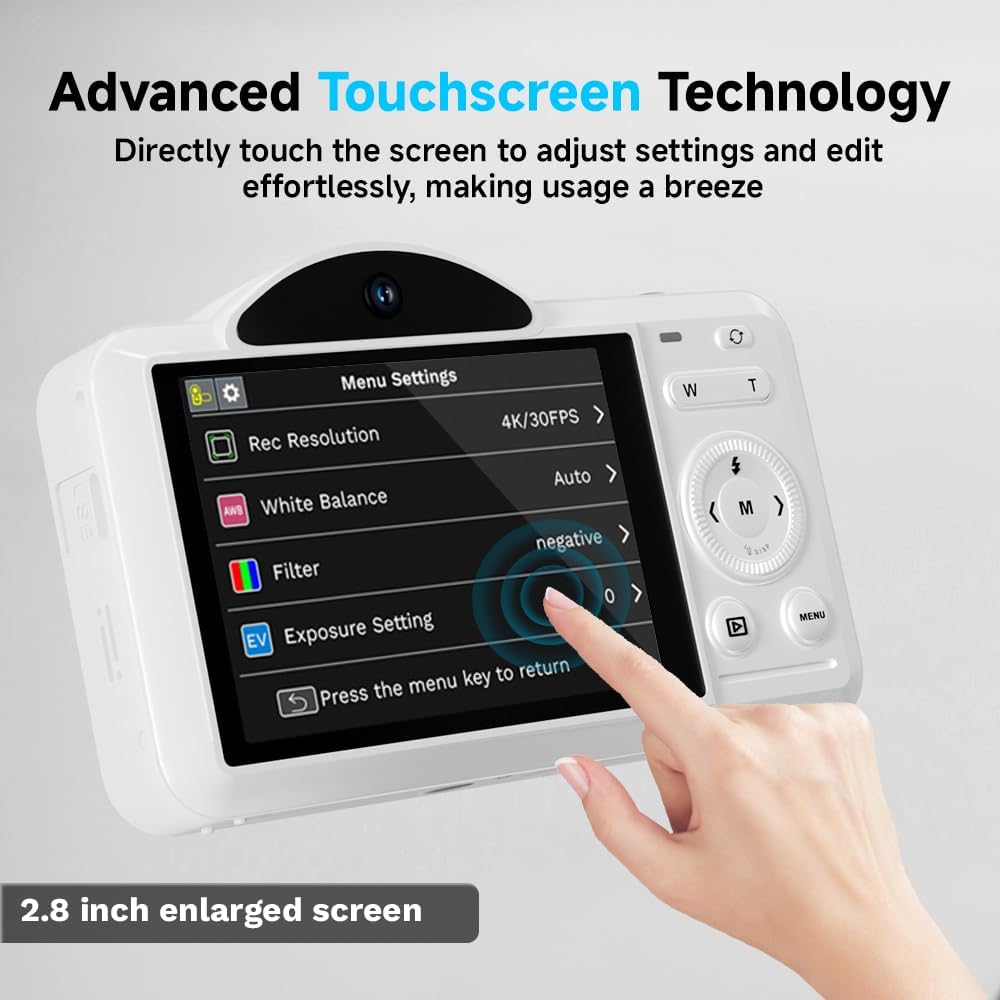 Cámara digital, 4K WiFi 75MP cámara dual apuntar y disparar cámara...