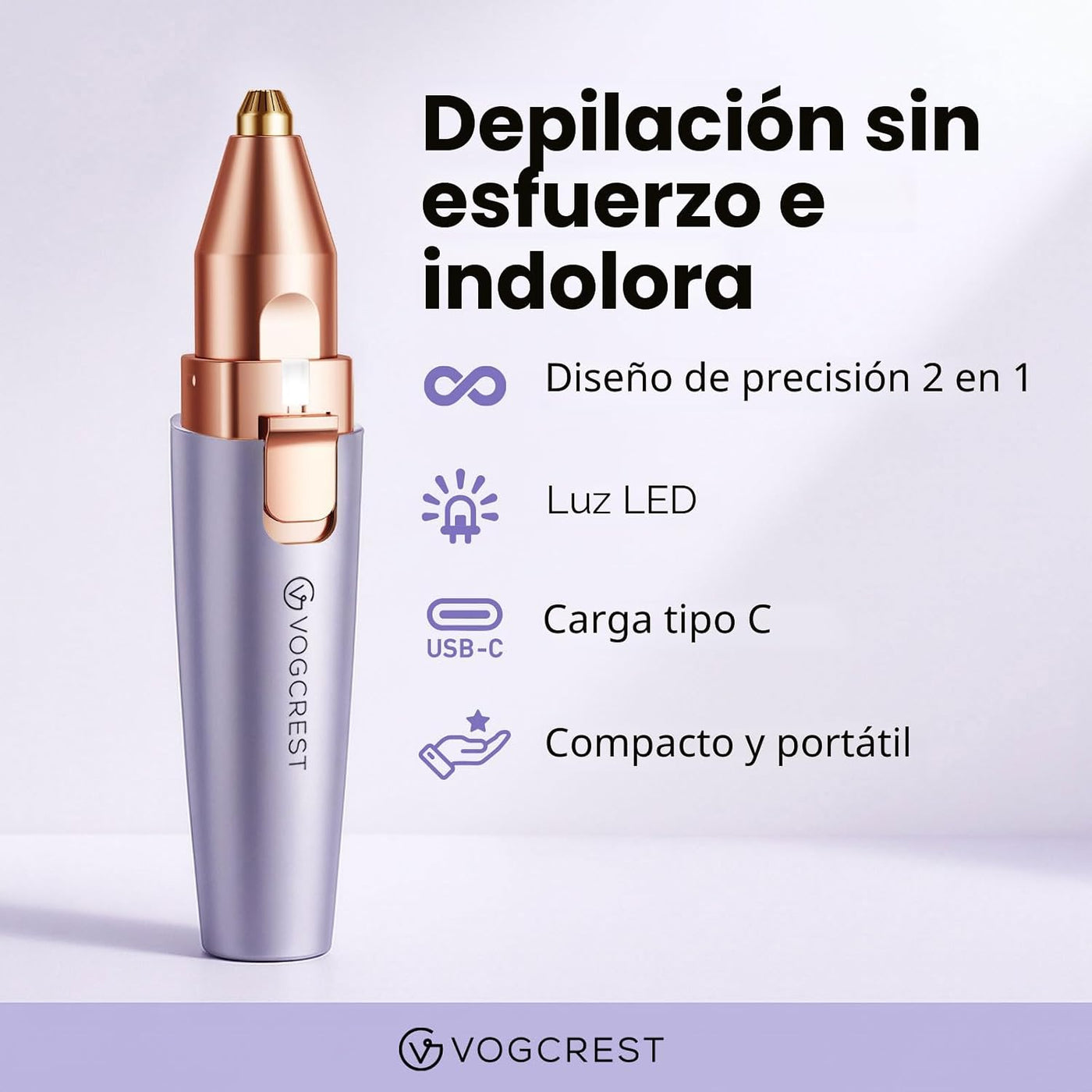 VG VOGCREST Recortadora de cejas y facial: depilación facial recarg...