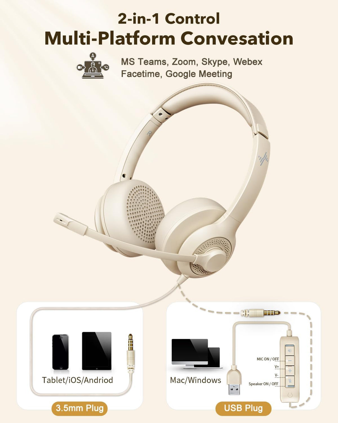 JIAMQISHI Auriculares USB con micrófono para PC, auriculares de com...