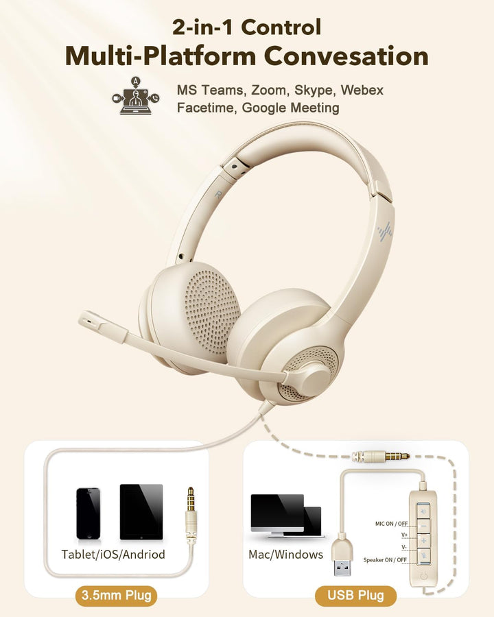 JIAMQISHI Auriculares USB con micrófono para PC, auriculares de com...