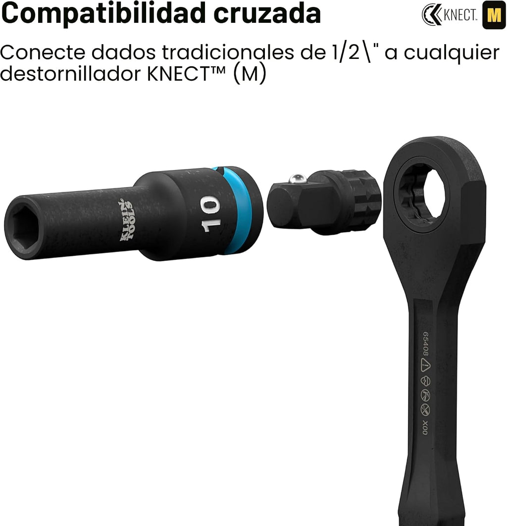 Klein Tools 65123HD KNECT - Juego de llaves de impacto para pozos profundos, unidad de 1/2 pulgada, SAE y métrico, juego de herramientas de 28 piezas, destornillador de impacto de 1/4 de pulgada