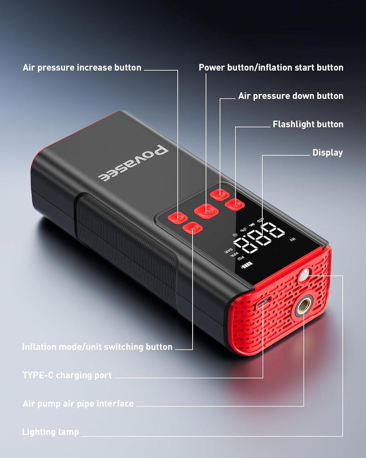 Inflador de Neumáticos Compresor de Aire Portátil Povasee 150PSI Bo...