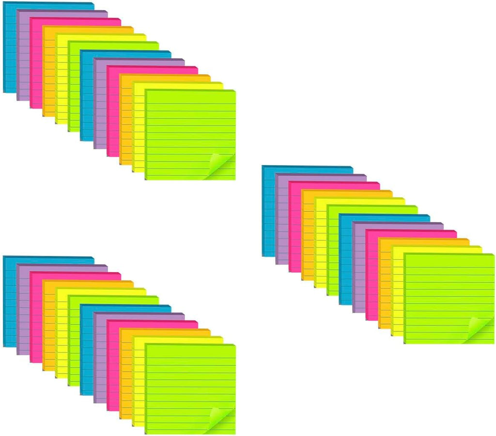 (36 blocs) notas adhesivas forradas de 4 x 4 pulgadas, 6 blocs de notas autoadhesivas de colores brillantes, adhesivo fuerte, 47 hojas/bloc