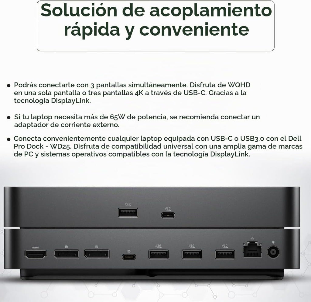 Estación de acoplamiento Pro Dock WD25 USB-C – 100 W de potencia, soporte de pantalla 4K dual, incluye HDMI Anyhdd, DisplayPort y cable C a C, garantía de 3 años