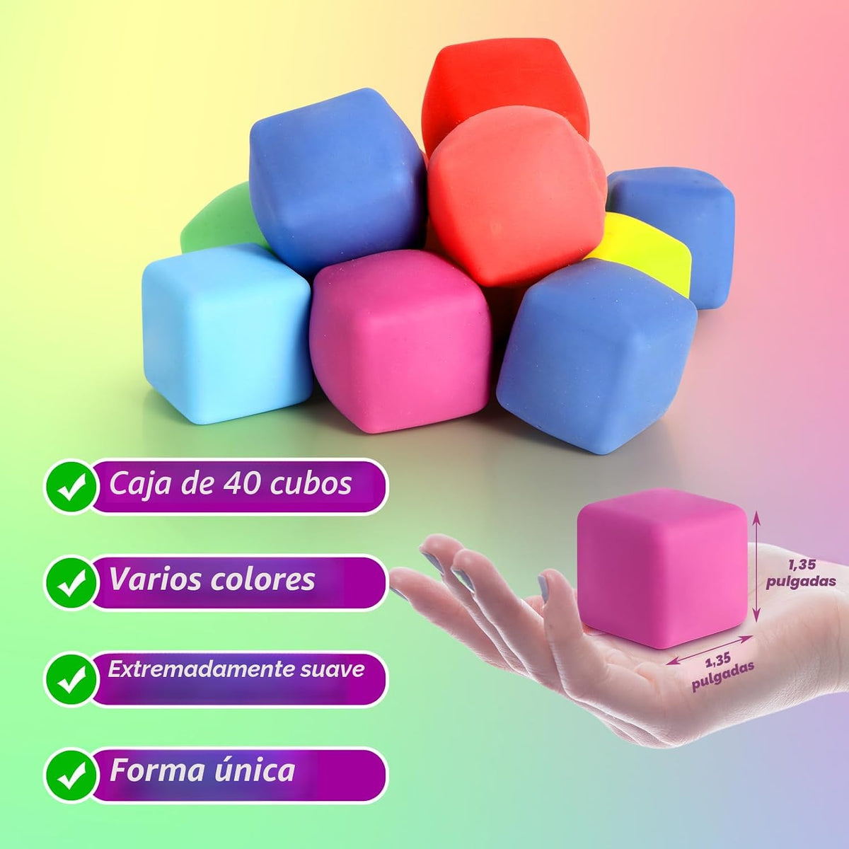 40 paquetes de juguetes para la ansiedad de cubo de estrés de elevación lenta, juguetes sensoriales de bolas blandas para niños y adultos, juguetes de ansiedad de forma cuadrada para el aula