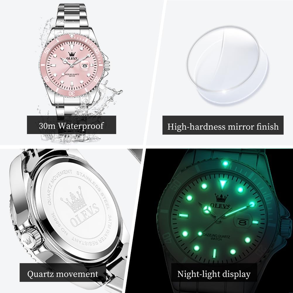 OLEVS Reloj Femenino Clásico de Mujer para Damas Análogo Acero Inoxidable Resistente al Agua Luminosa Día Fecha Dos Tonos de Fácil Lectura en la Muñeca