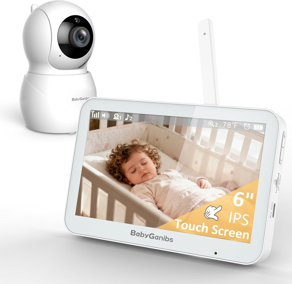 Baby Ganibs Monitor de bebé con cámara y audio: pantalla táctil IPS...