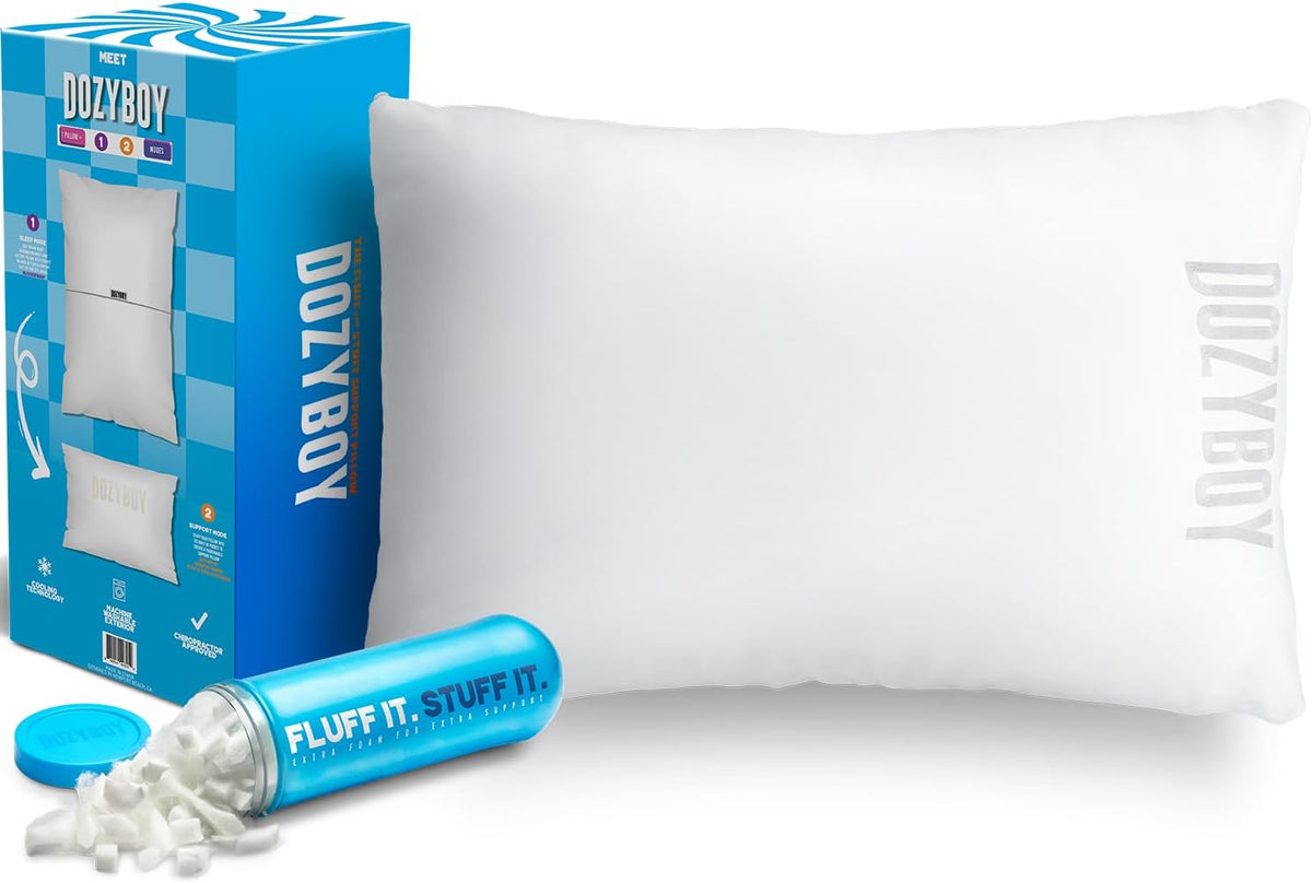 Fluff and Stuff Comfort Pillow | Almohadas de espuma viscoelástica tamaño Queen, diseñadas y aprobadas por quiroprácticos 2 en 1 para soporte de espalda y almohadas de cama | Almohada