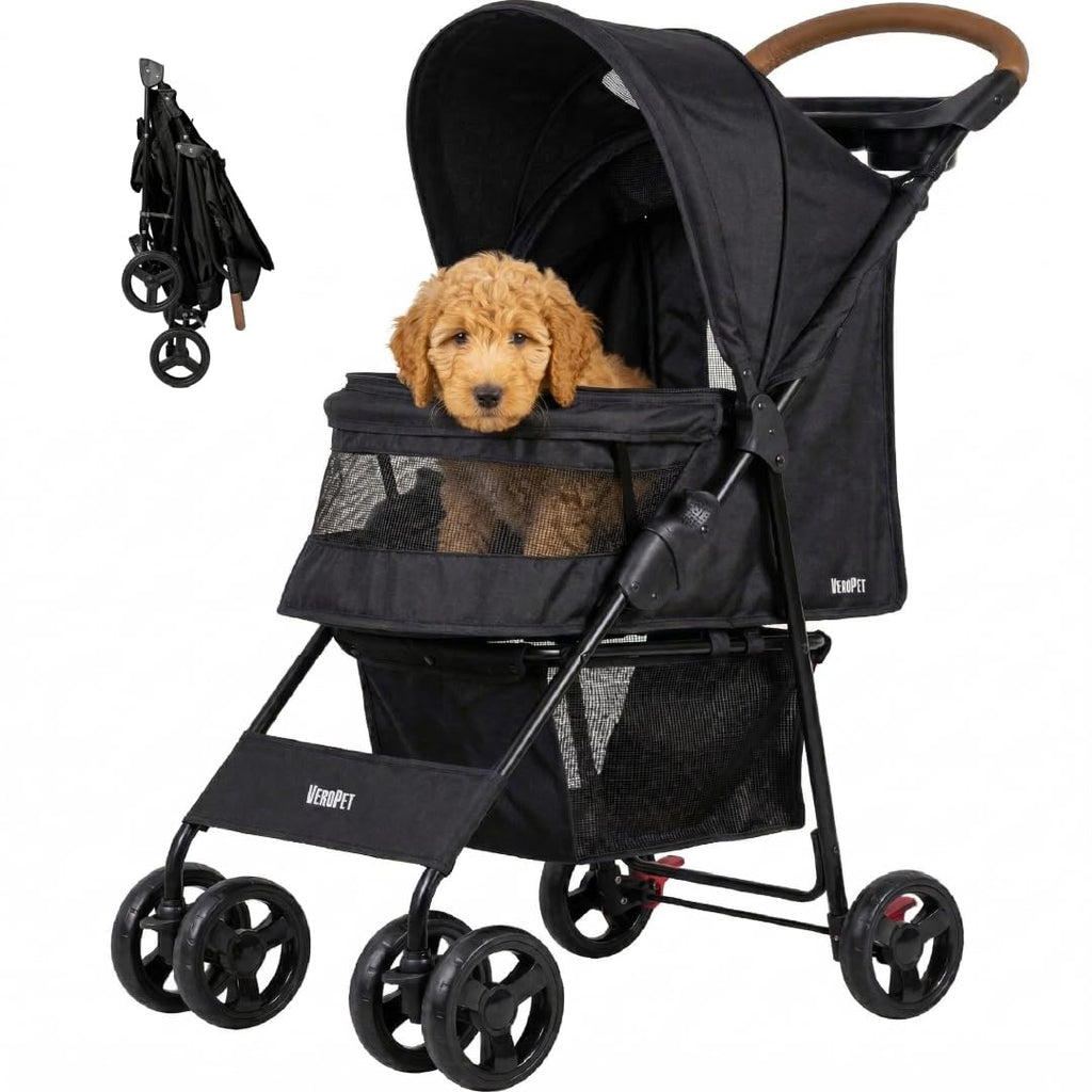 Cochecito para mascotas para perros y gatos pequeños, cochecito plegable para mascotas con malla transpirable, cesta de almacenamiento y soporte para tazas, cochecito ligero para perros de 4 ruedas