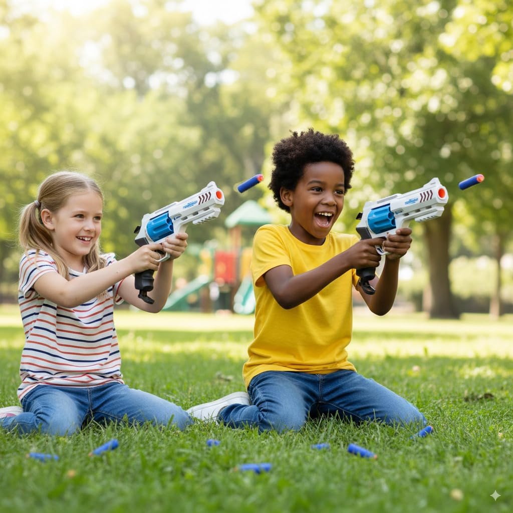 Juego de 2 lanzadores de dardos de espuma para niños con 40 dardos, barril giratorio de 8 dardos, juegos al aire libre para niños y niñas, adolescentes a partir de 8 años