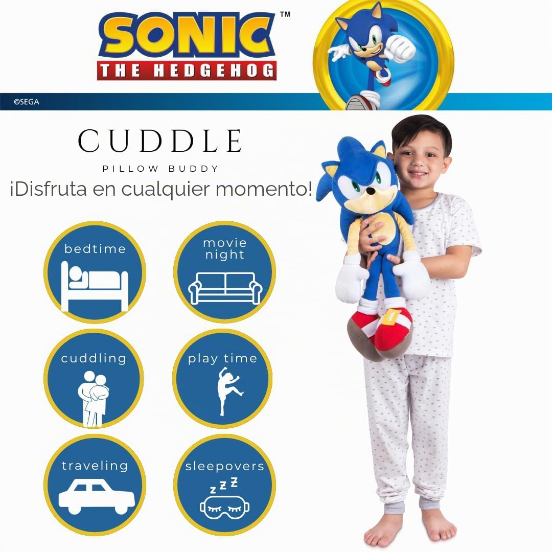Sonic The Hedgehog Anime - Ropa de cama para niños, almohada de felpa súper suave, 22 pulgadas de alto, (producto oficial) por Franco