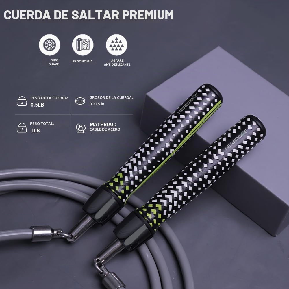 Hererope - Cuerdas de saltar con peso para hombres y mujeres, cuerda de saltar de 1/2 libra con rodamiento de bolas, agarre antideslizante, cable de acero duradero, cuerda de saltar pesada diseñada