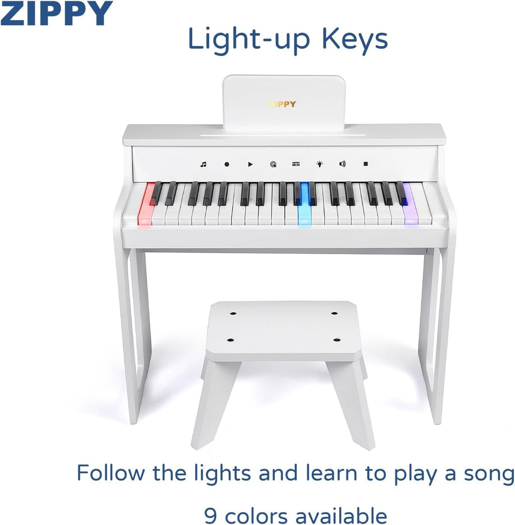ZIPPY Piano infantil iluminado de 37 teclas con panel de control táctil