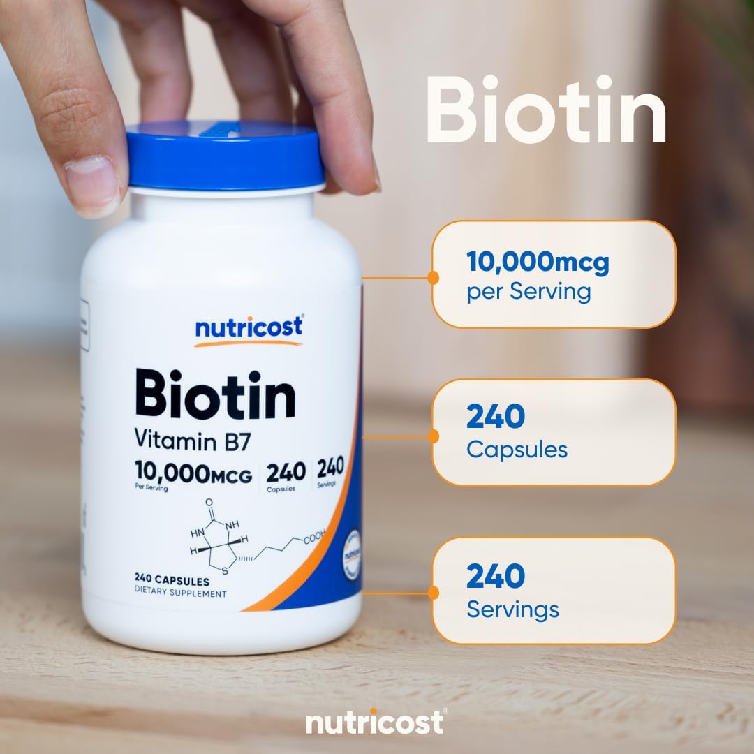 Suplemento Nutricost Biotin (Vitamina B7) 0.00035 oz, 240 cápsulas,...