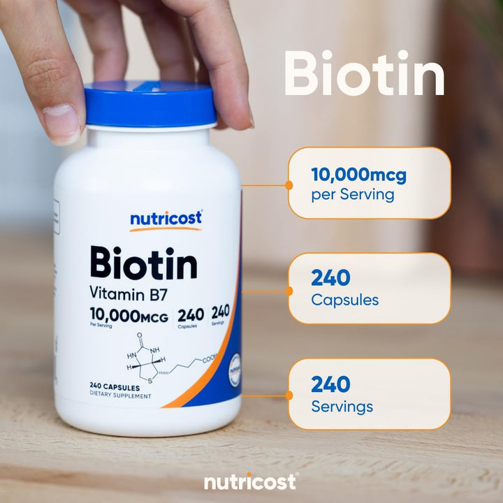 Suplemento Nutricost Biotin (Vitamina B7) 0.00035 oz, 240 cápsulas,...