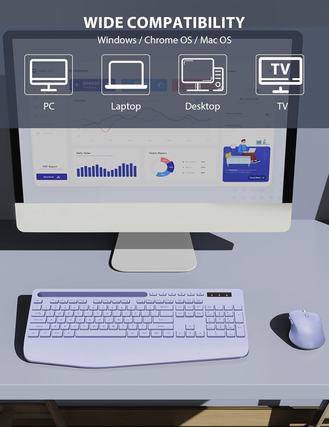 Combo de teclado y mouse inalámbrico - Teclado ergonómico de tamaño...